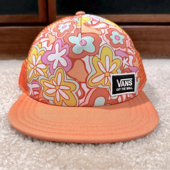 Vans Accessories - NWOT Vans Off The Wall Trucker Hat Snapback Beach Bound Orange Floral